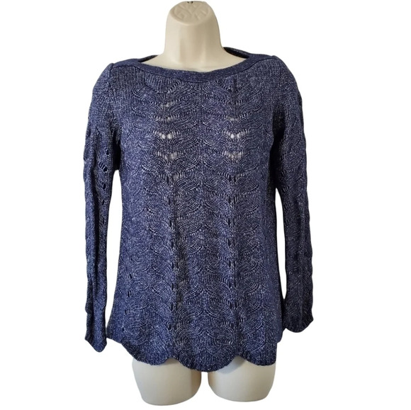 SOFT SURROUNDINGS Blue Open Knit Sweater - Picture 1 of 7